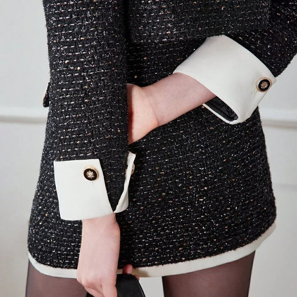 BLACK PREPPY WOMEN'S CONTRAST CUFF FLAP DETAIL JACKET - Picture 2 of 5